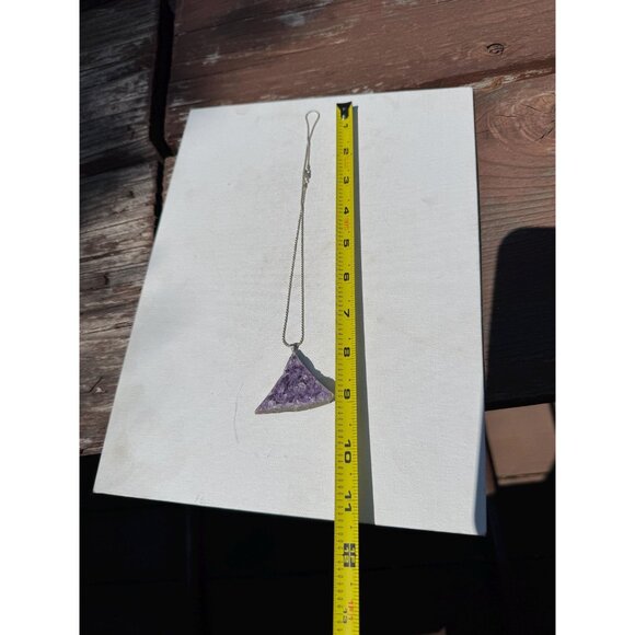 Amethyst Druzy Crystal Pendant Necklace Sterling Silver Chain - New Old Stock - Picture 5 of 8